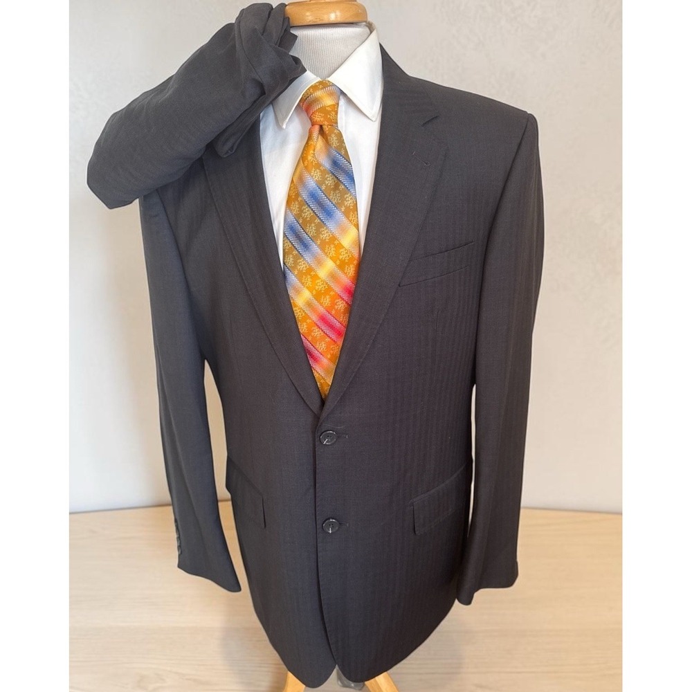 Baroni Gray Herringbone Super 150s Wool Suit 2 Piece Jacket 44R Pants 36 x 31